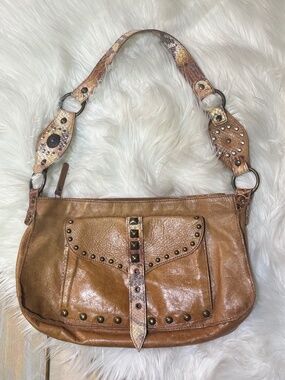 EUC [Renato Minelli] VNTG Leather Studded Snakeskin Western Lizard Y2K Boho Bag